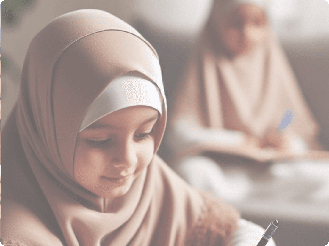 Young child learning with care