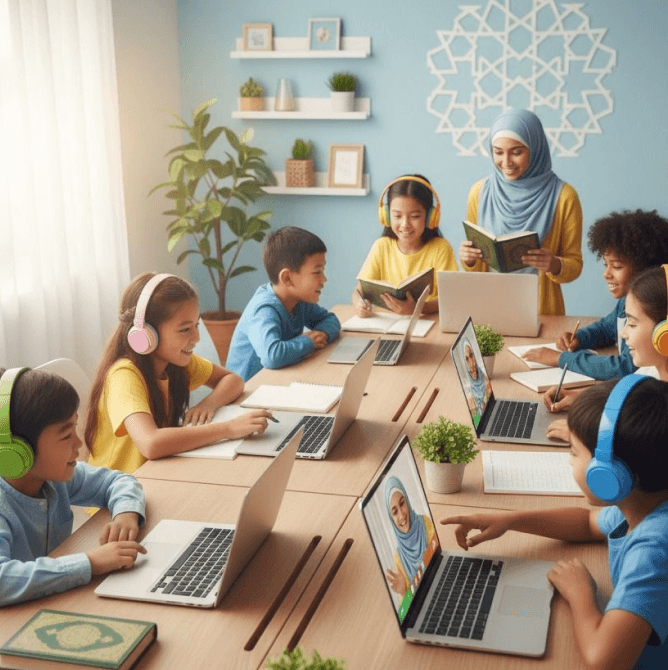 Children learning together around a classroom table