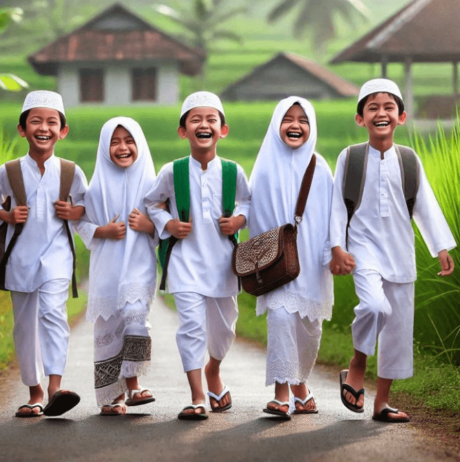 Students walking together outside school